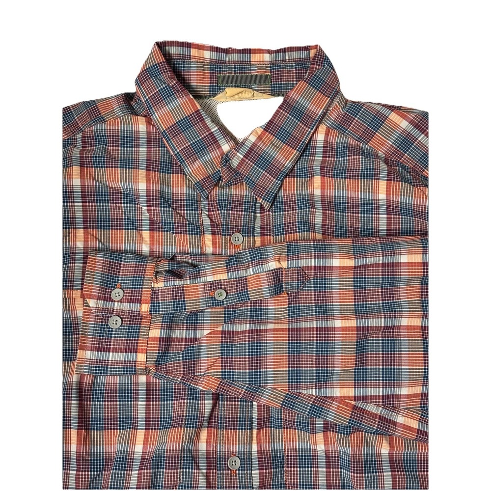 ExOfficio Shirt Mens XL Plaid Blue Red Button Up Pockets Vented Fishing‎ Pockets